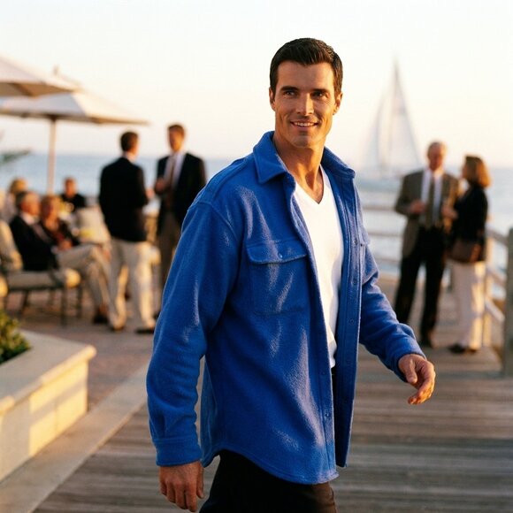 International Male Other - Vintage 80s International Male Men M Blue Fleece Snap Shirt Jacket Outdoor HTF